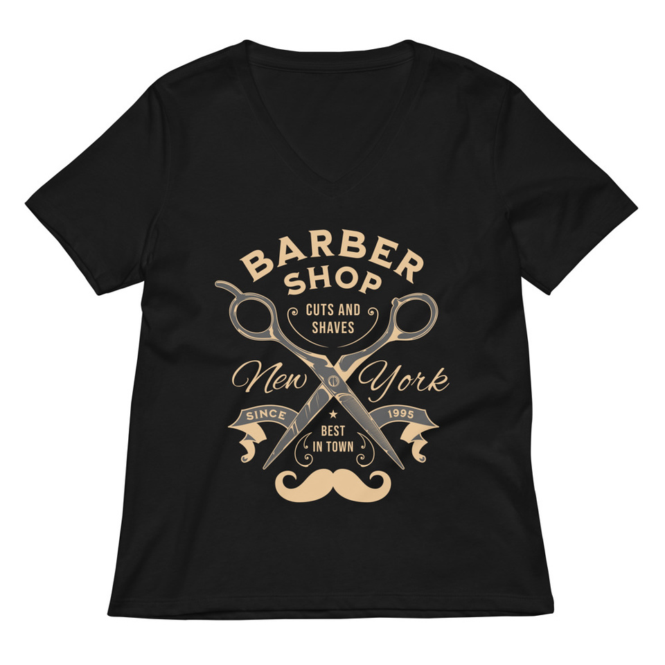 Barber Shop Cuts & Shaves - Scissor Women's Relaxed V-Neck T-Shirt