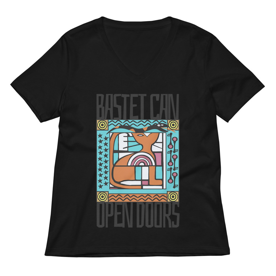 Bastet can Open Doors Women's Relaxed V-Neck T-Shirt