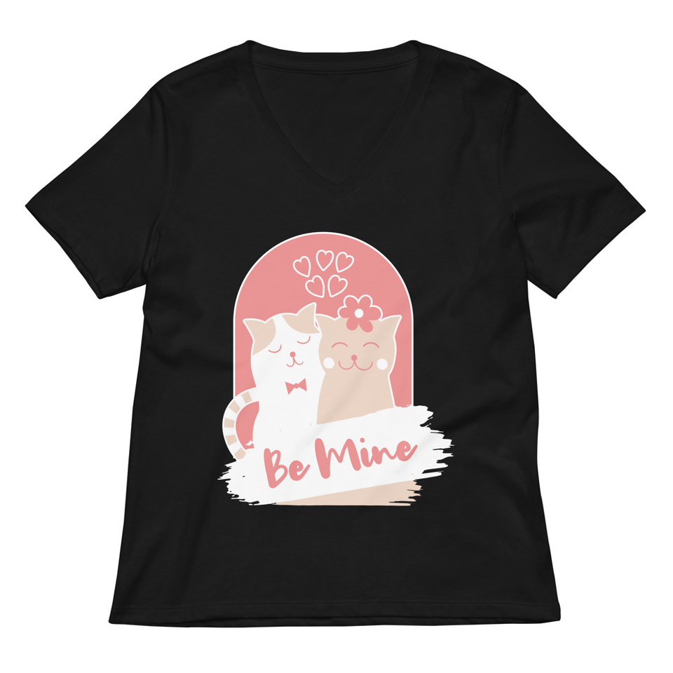 Be Mine - Cute Cat Couple Women's Relaxed V-Neck T-Shirt