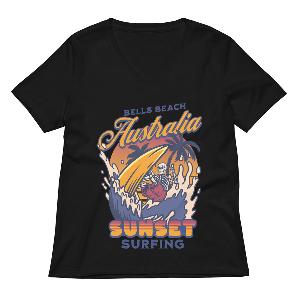 Bells Beach Australia Sunset Surfing Women's Relaxed V-Neck T-Shirt