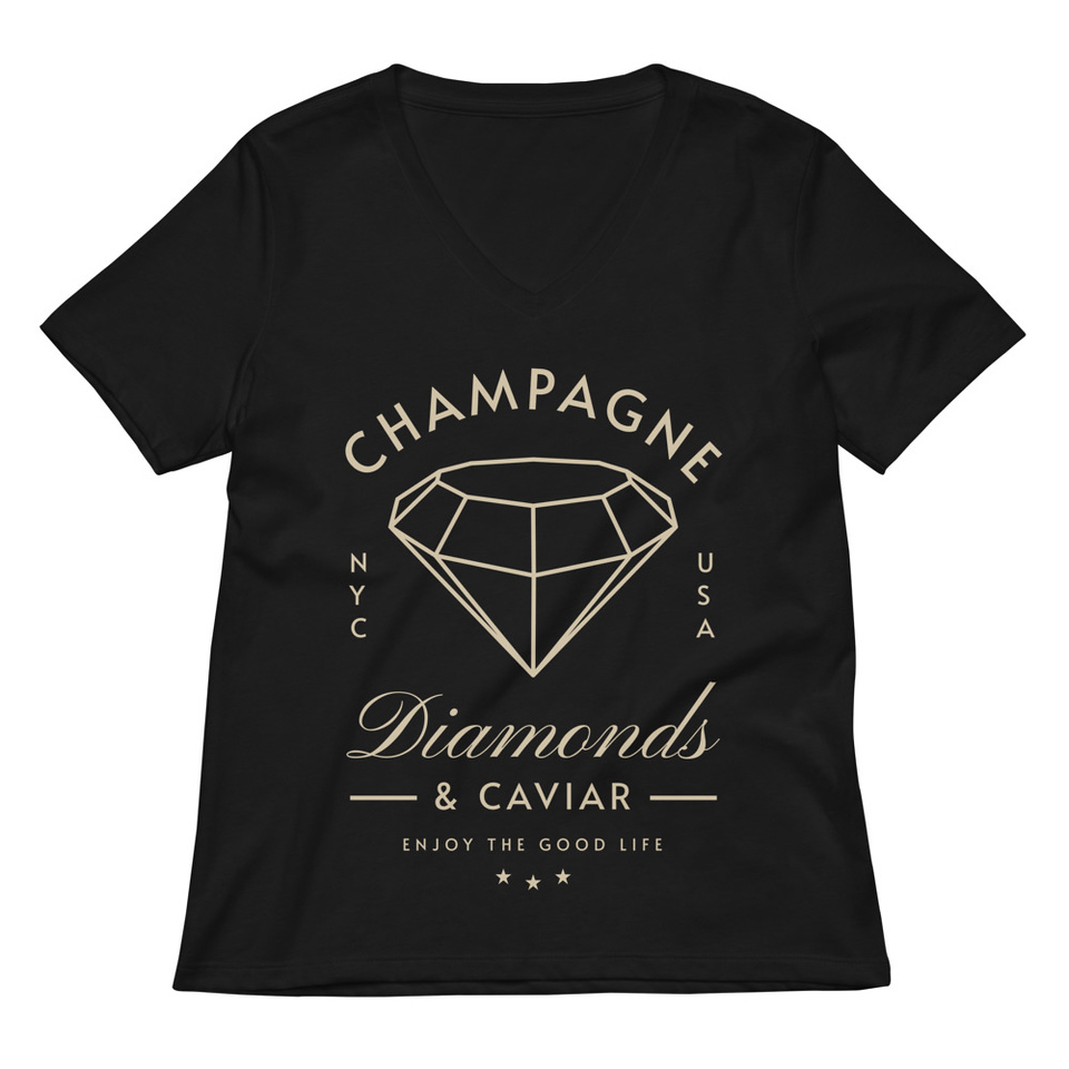 Black Diamonds - Elegant Women's Relaxed V-Neck T-Shirt