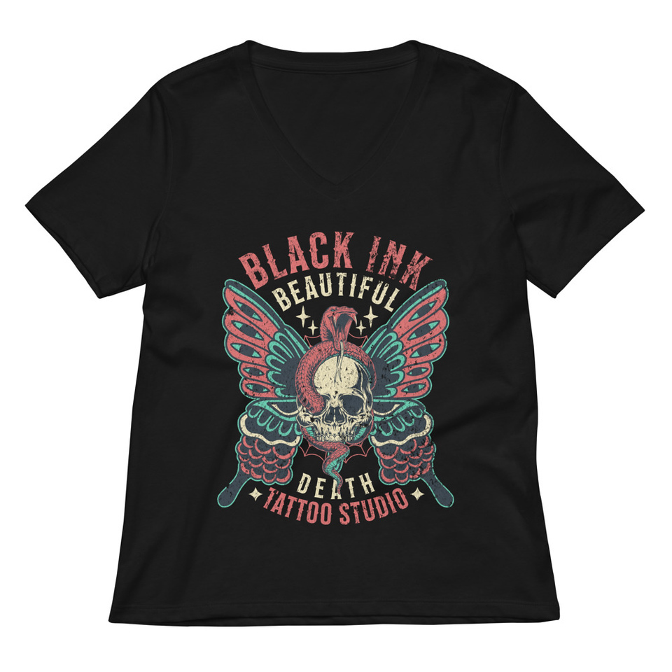 BLACK INK TATTOO Women's Relaxed V-Neck T-Shirt