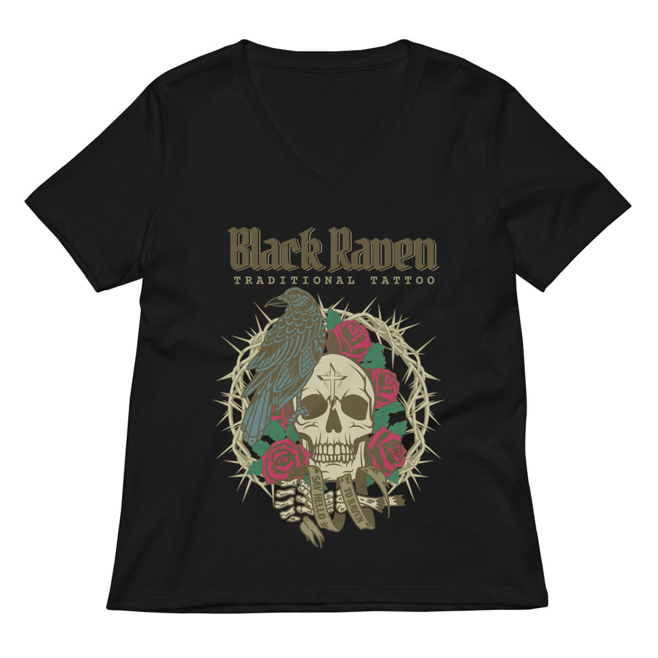Black Raven Tattoo - Skull & Thorns Women's Relaxed V-Neck T-Shirt