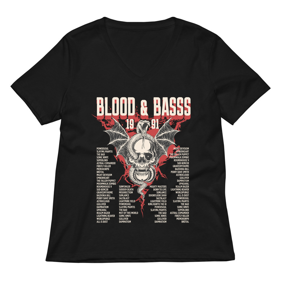 Blood & Basss - Snake and Skull Women's Relaxed V-Neck T-Shirt