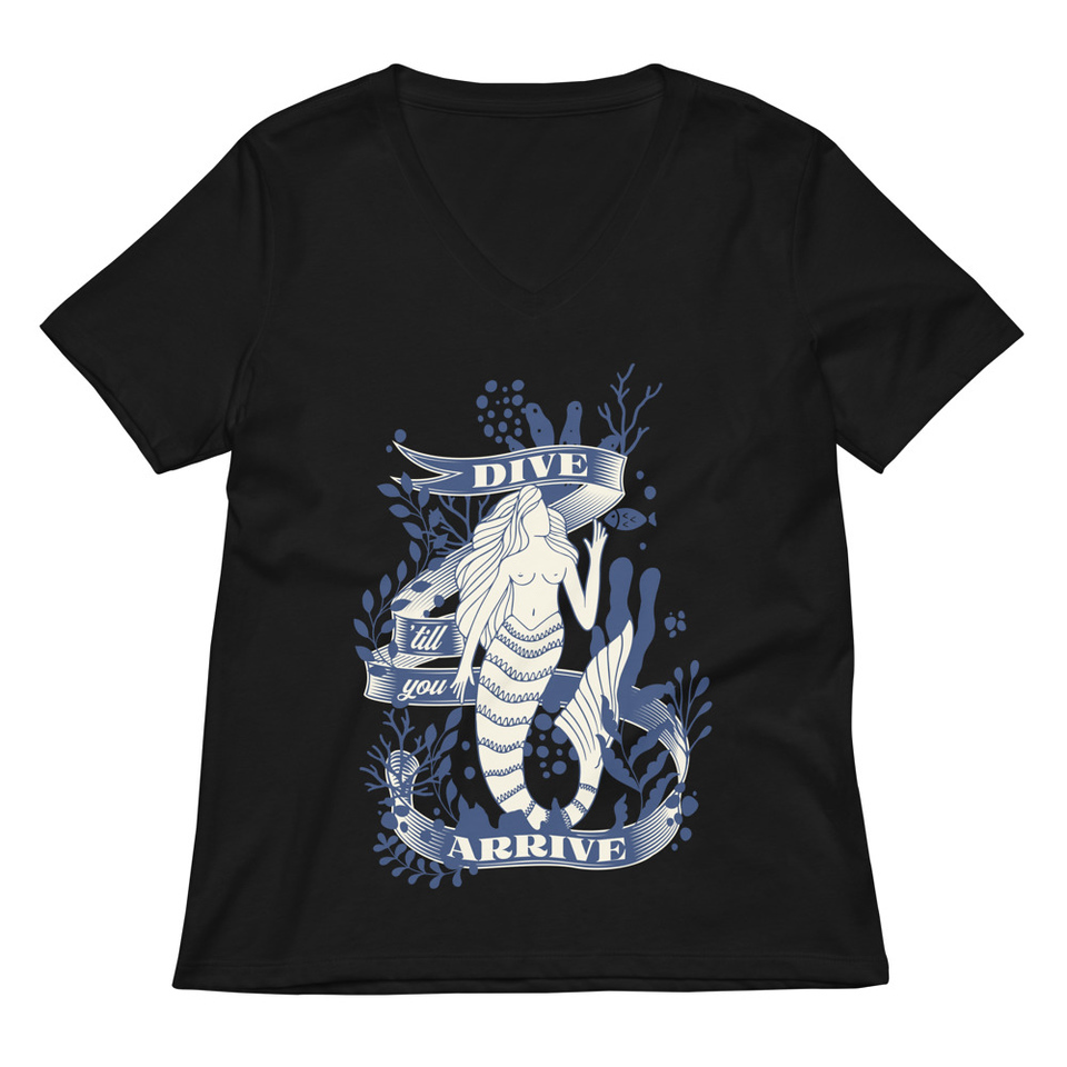 Blue Mermaid - Nautical Women's Relaxed V-Neck T-Shirt