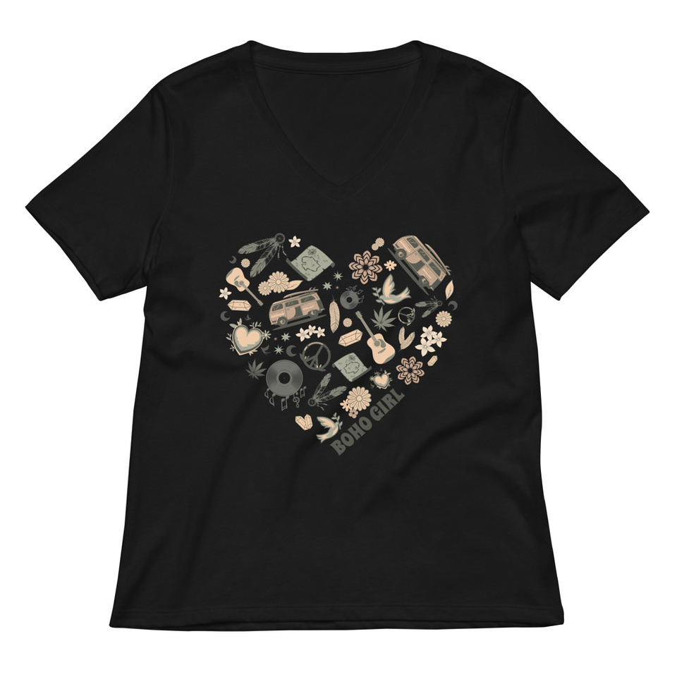 Boho Girl Poster Women's Relaxed V-Neck T-Shirt