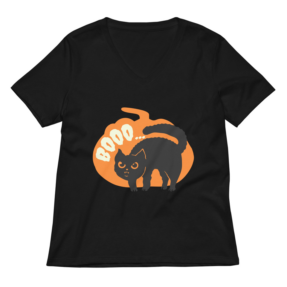 Boo - Scay Cute Cat Women's Relaxed V-Neck T-Shirt