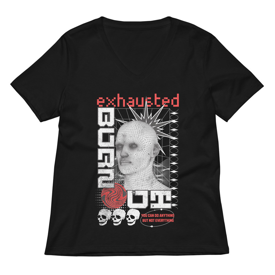 Burn Out - Futuristic 3D Head Women's Relaxed V-Neck T-Shirt