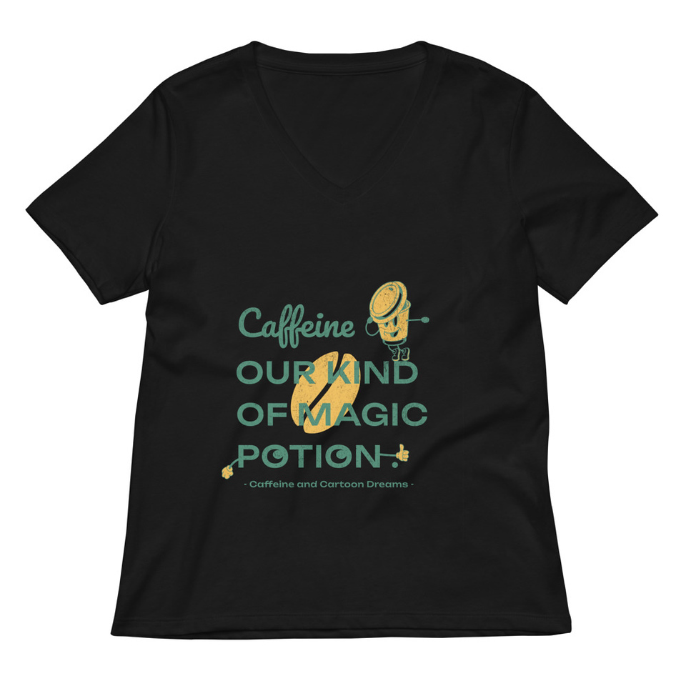 Caffeine Cartoon Women's Relaxed V-Neck T-Shirt