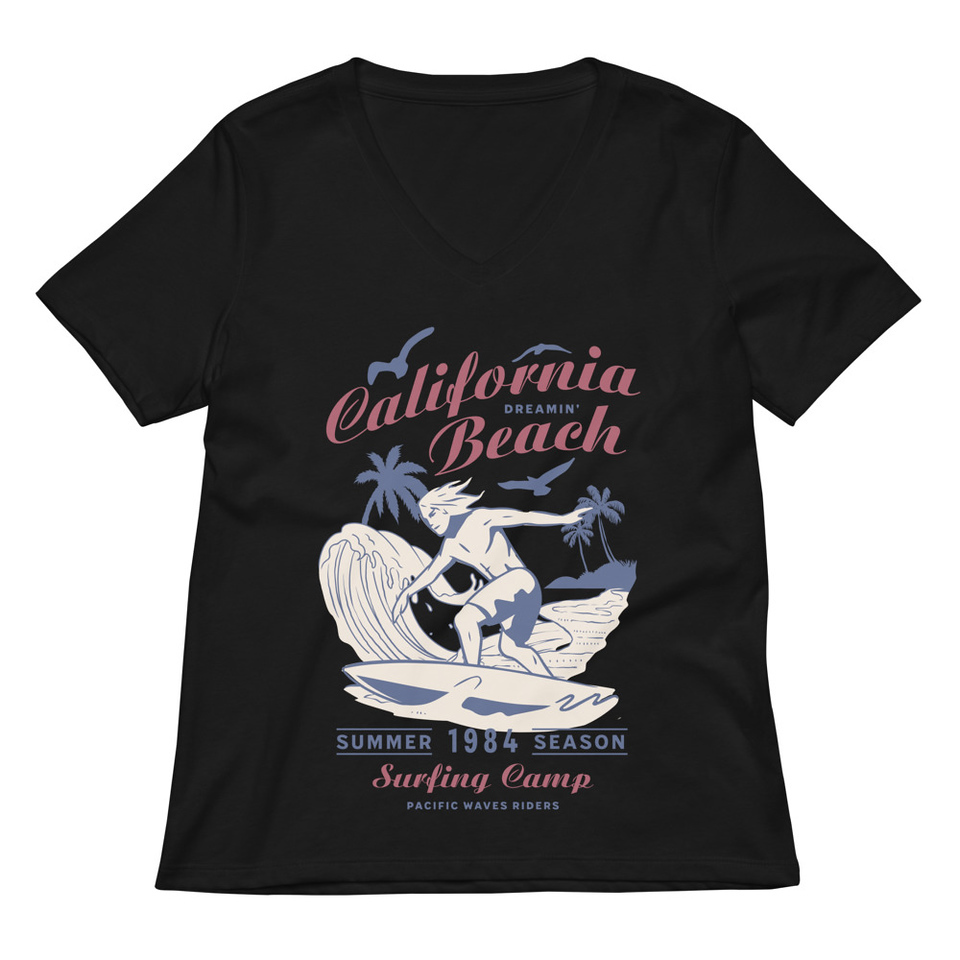 California Beach Surfing Women's Relaxed V-Neck T-Shirt