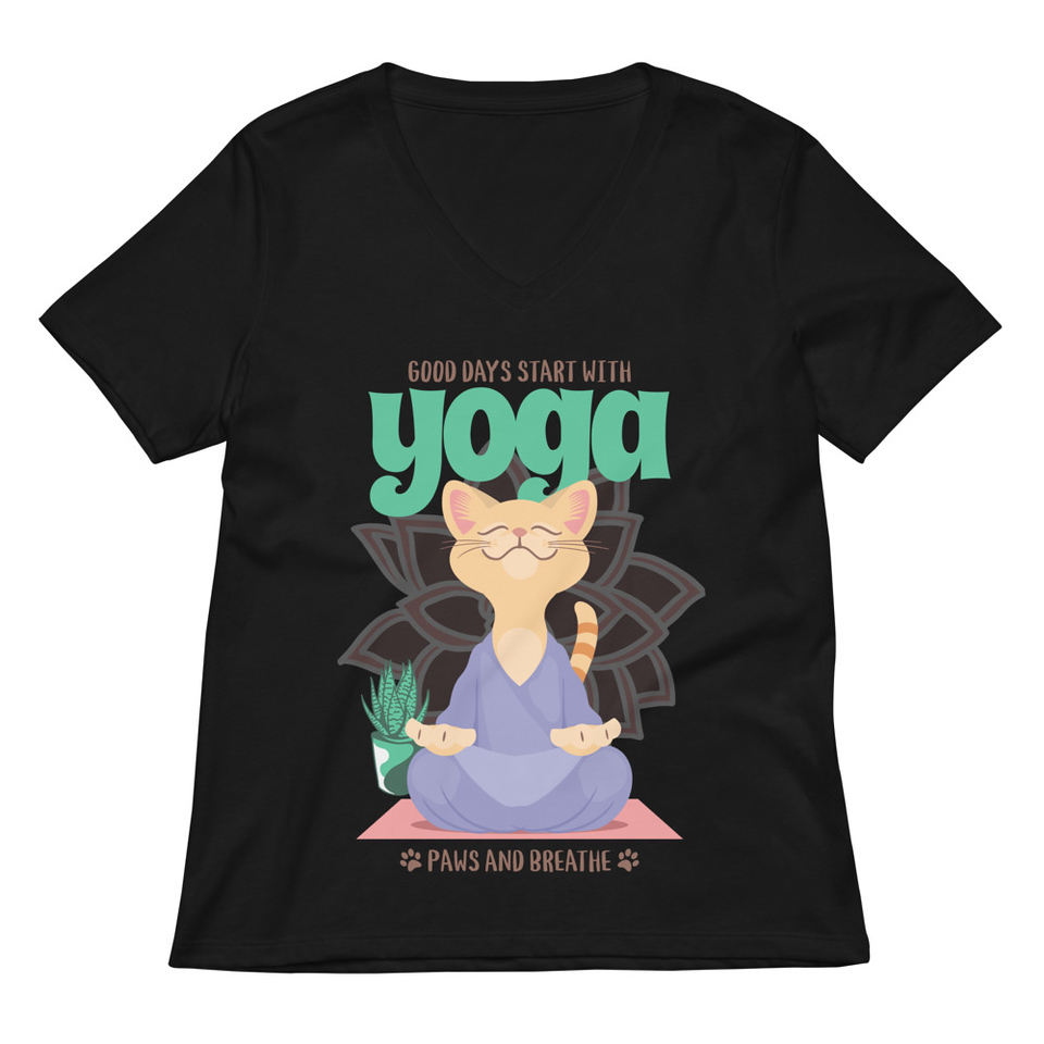 Cat Yoga - Cute Meditation Women's Relaxed V-Neck T-Shirt