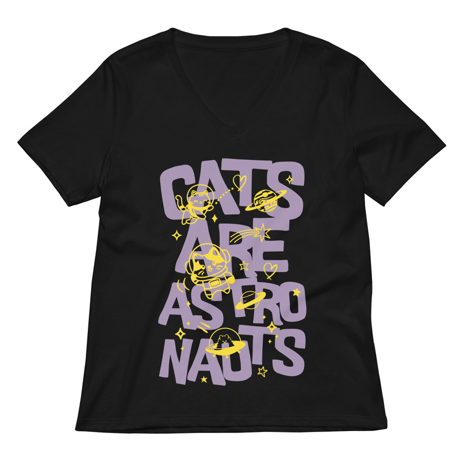 Cats are Astronauts Women's Relaxed V-Neck T-Shirt