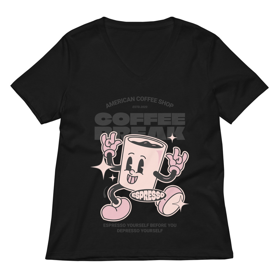 Coffee Break Mascot Women's Relaxed V-Neck T-Shirt