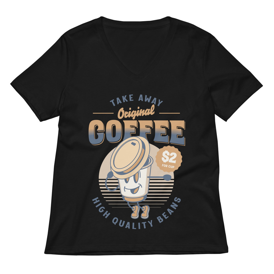 Coffee Cup - Comics Mascot Women's Relaxed V-Neck T-Shirt