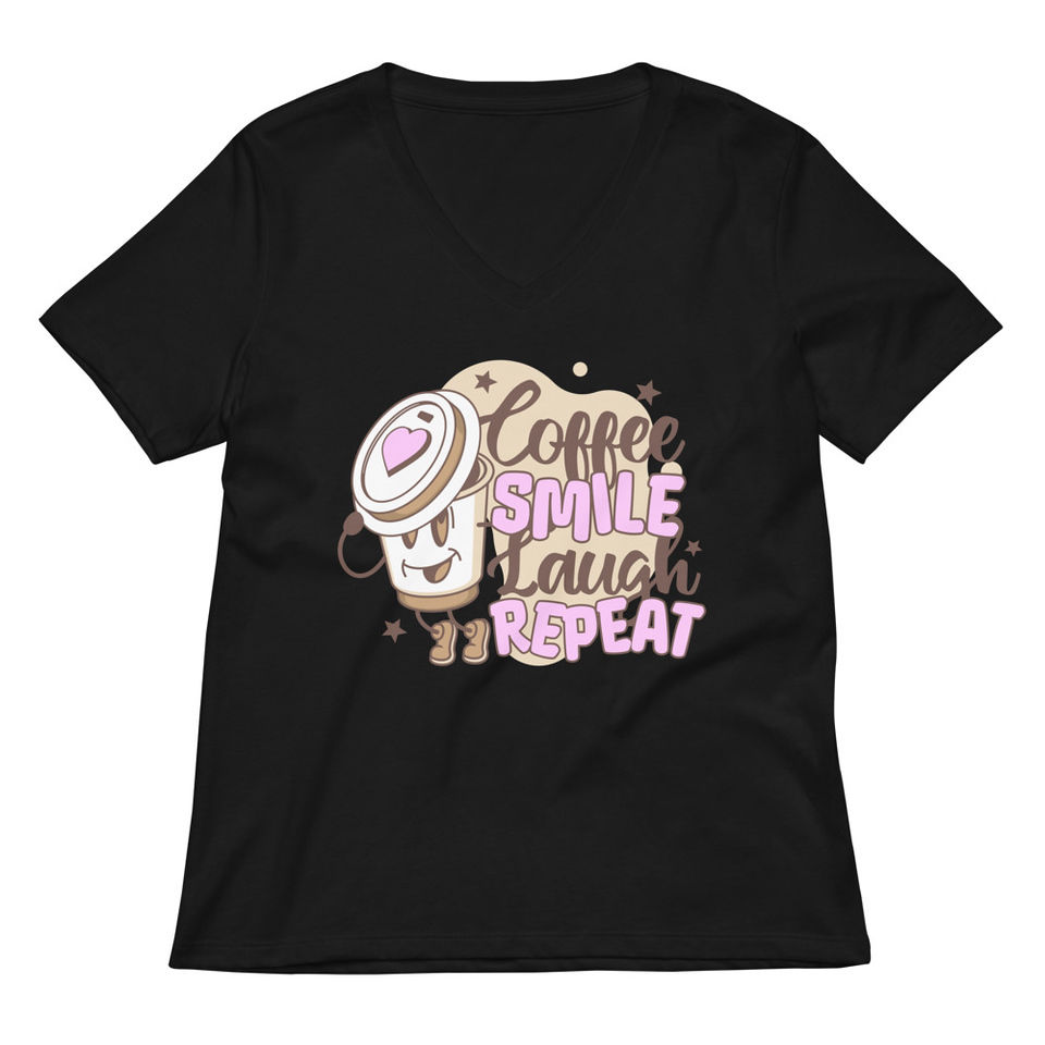 Coffee is Happiness - Retro Cartoon Mascot Women's Relaxed V-Neck T-Shirt