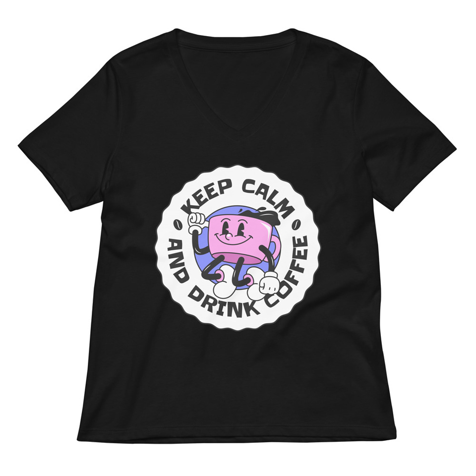Colorful Fun Retro Style Coffee Quote Women's Relaxed V-Neck T-Shirt