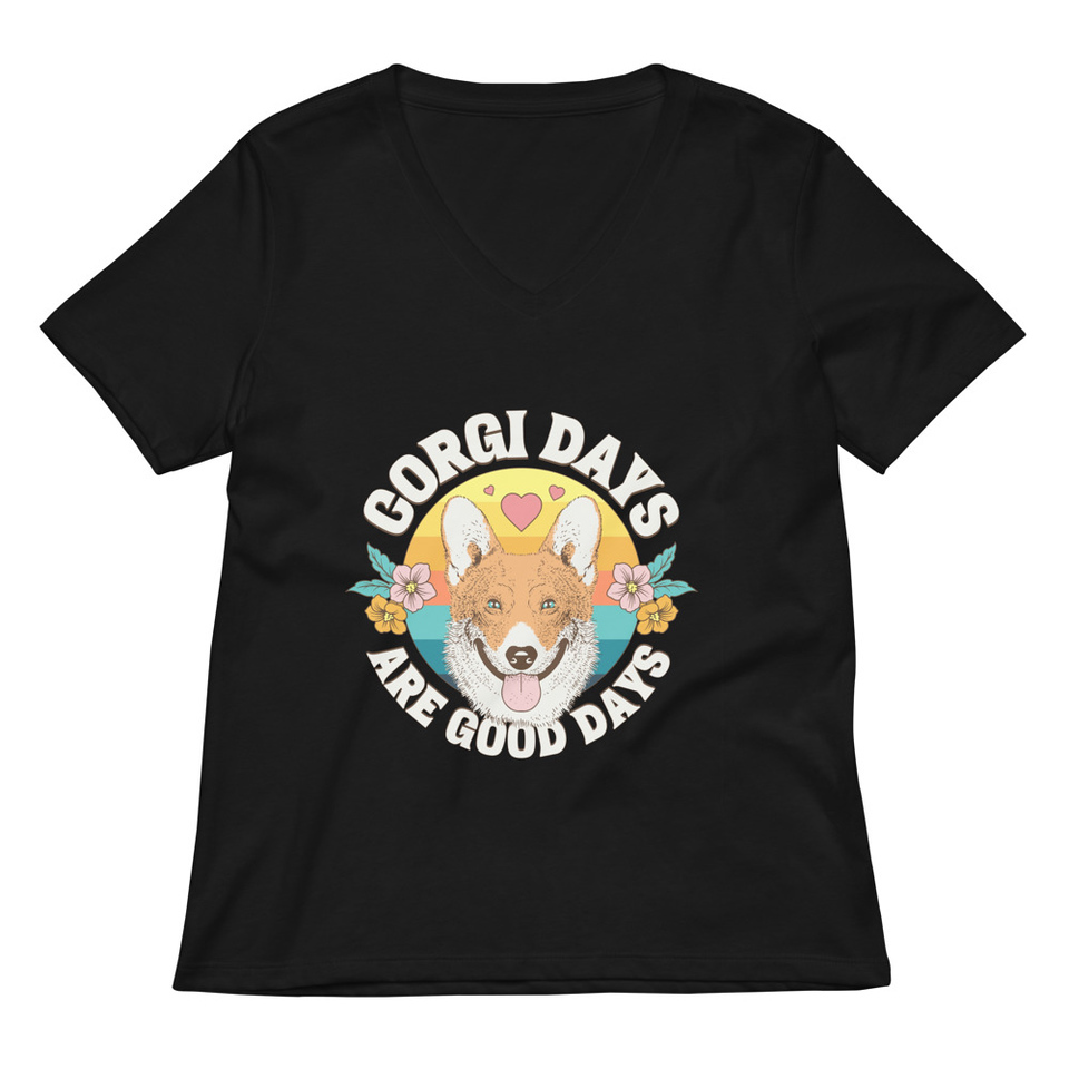 Corgi Days - Funny Animal Women's Relaxed V-Neck T-Shirt