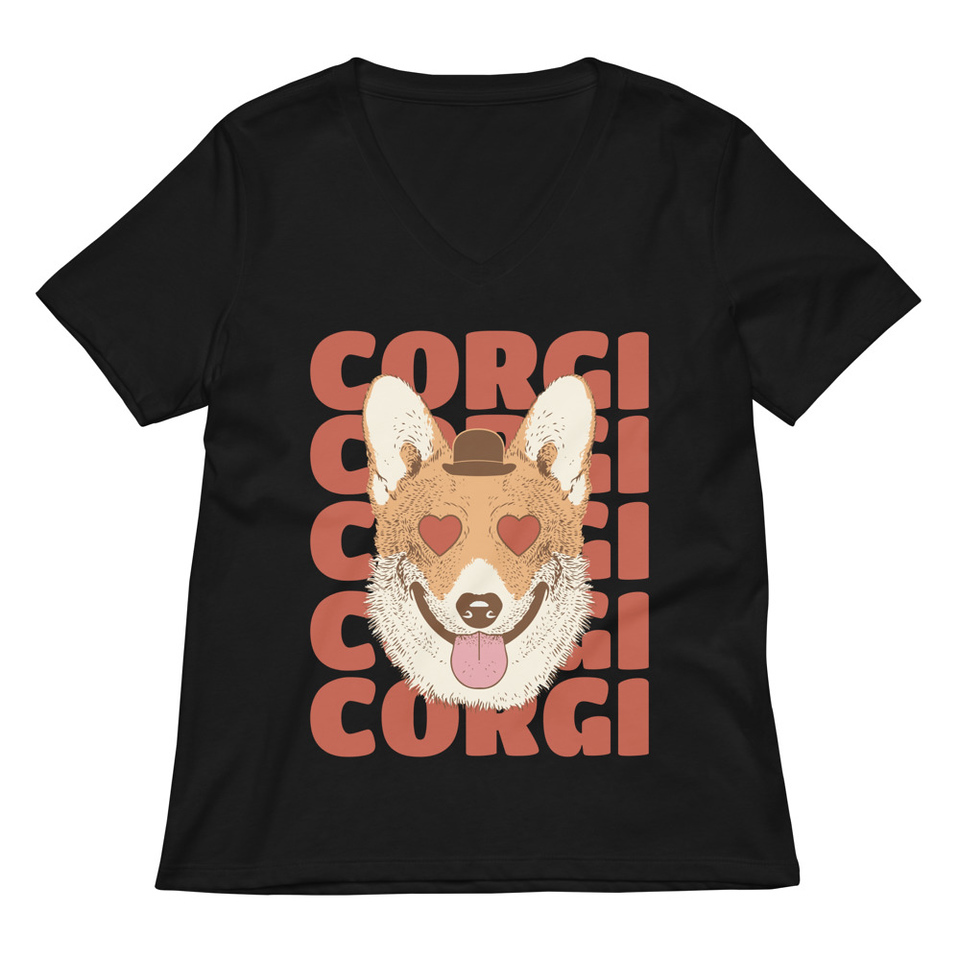 Corgi Loves - Cute Dog Women's Relaxed V-Neck T-Shirt