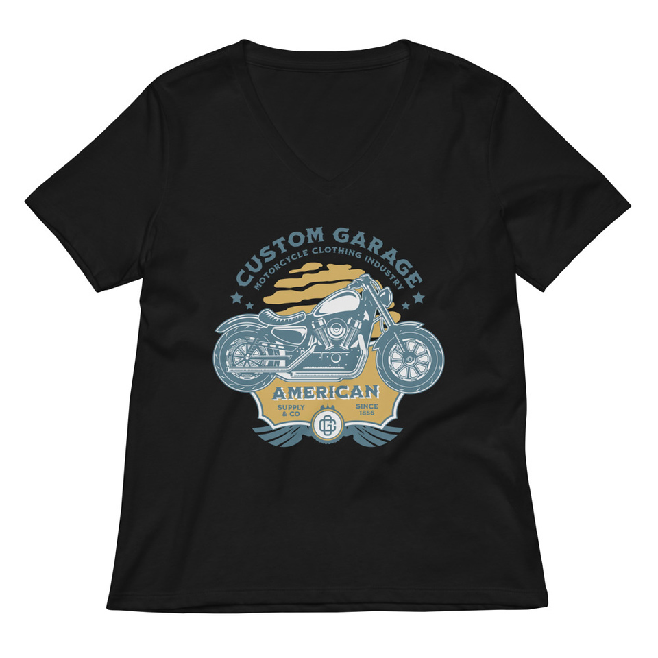 Custom Garage - Motorcycle Women's Relaxed V-Neck T-Shirt