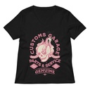 Customs Garage - Flaming Skull Women's Relaxed V-Neck T-Shirt