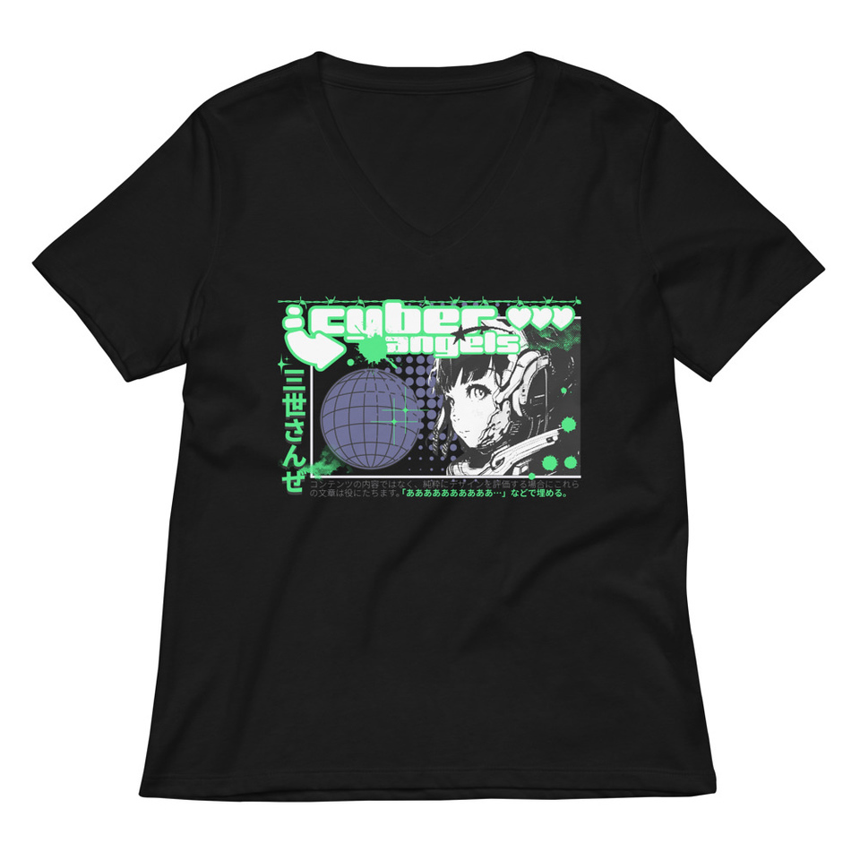 Cyber Angels - Y2k Girl Anime Women's Relaxed V-Neck T-Shirt