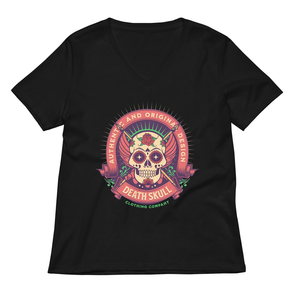 Death Skull - Badge  Women's Relaxed V-Neck T-Shirt