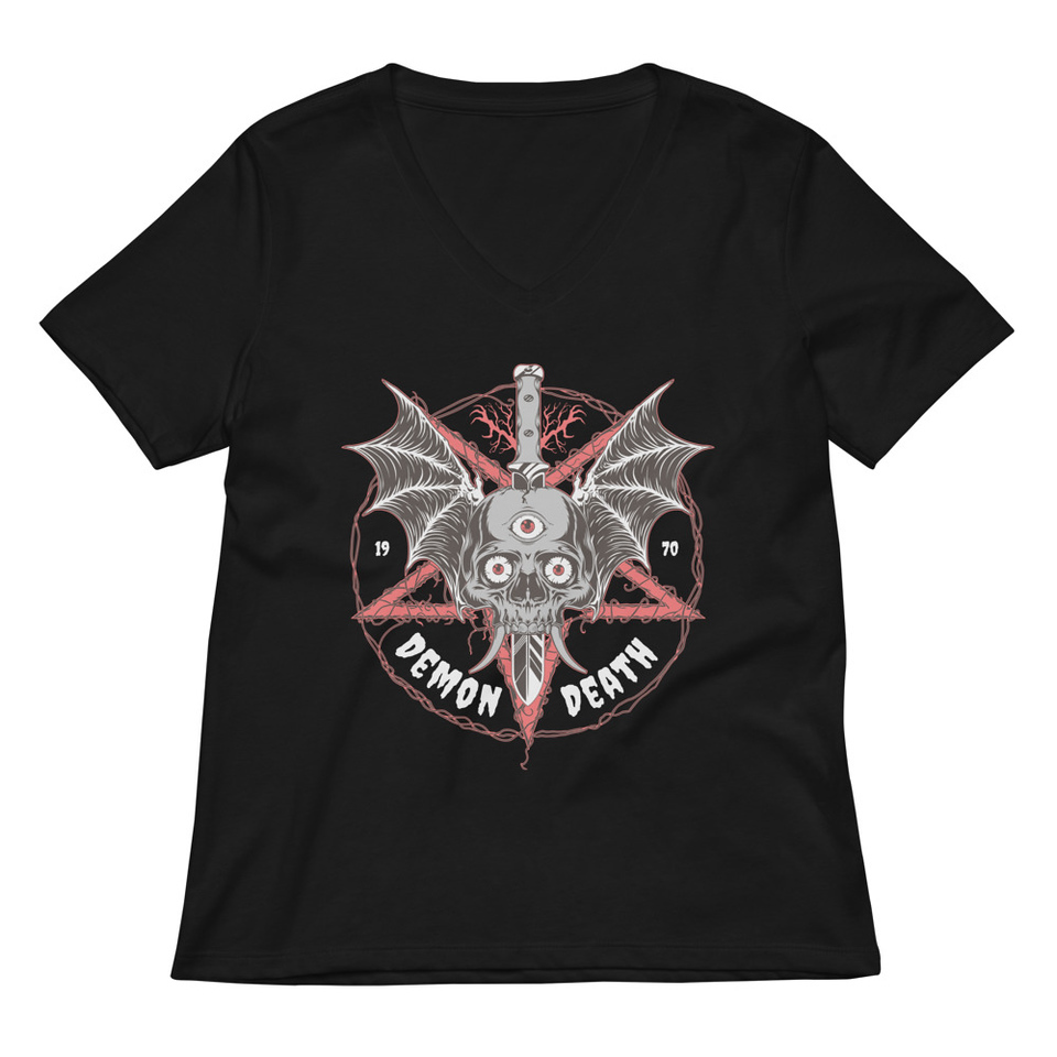 DEMON DEATH Women's Relaxed V-Neck T-Shirt