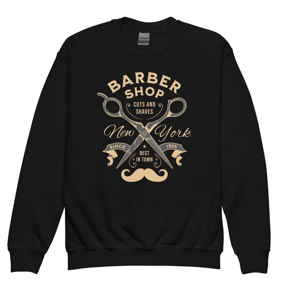 Barber Shop Cuts & Shaves - Scissor Youth Crew Neck Sweatshirt
