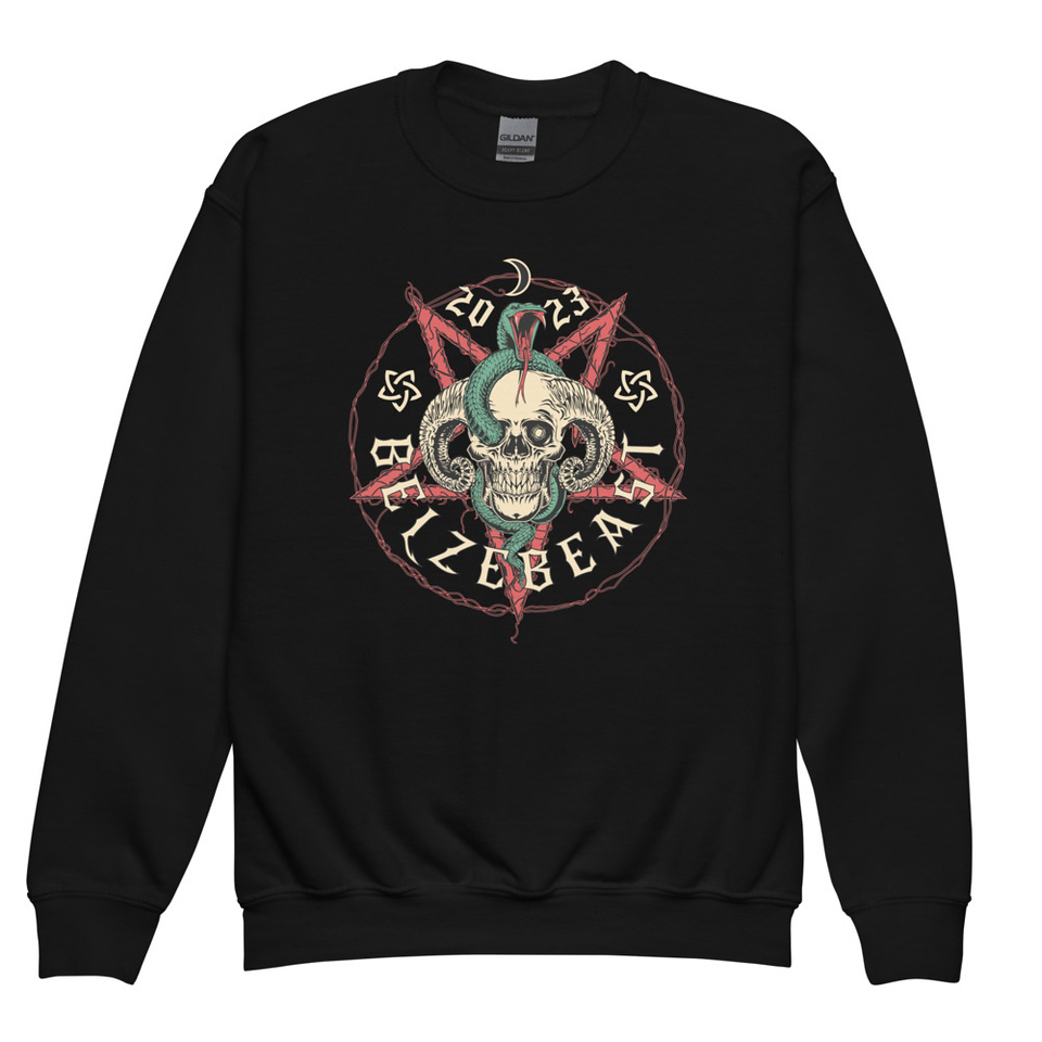 Belzebeast Pentagram - Halloween Skull with Snake Youth Crew Neck Sweatshirt