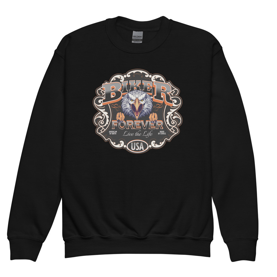 biker forever Youth Crew Neck Sweatshirt
