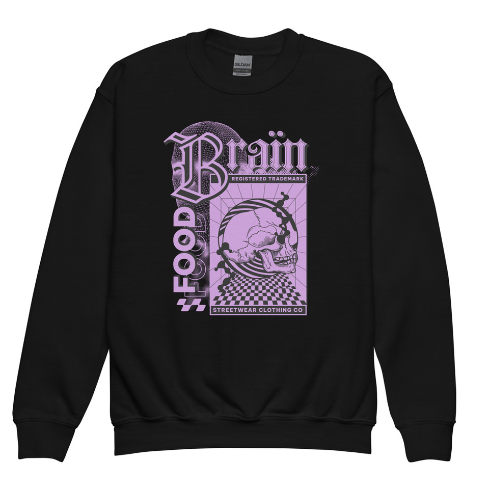 Brain Food - Y2K Skull Streetwear Youth Crew Neck Sweatshirt