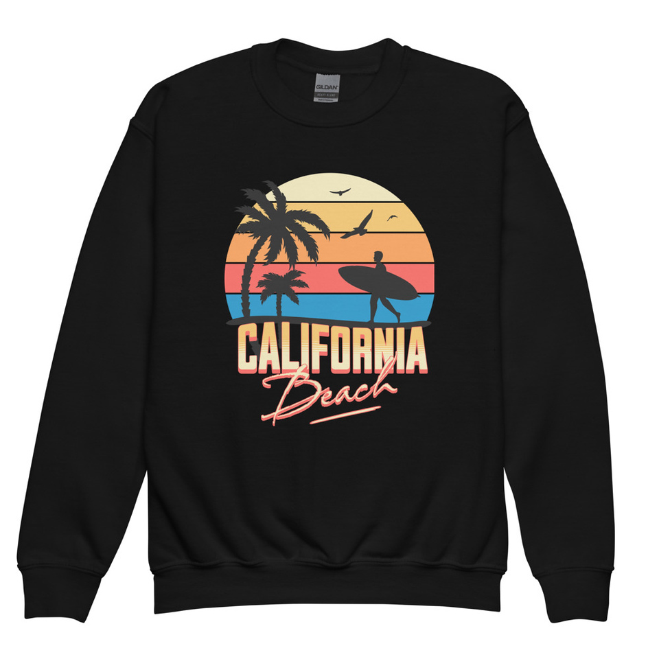 California Beach - Retro Surf Youth Crew Neck Sweatshirt