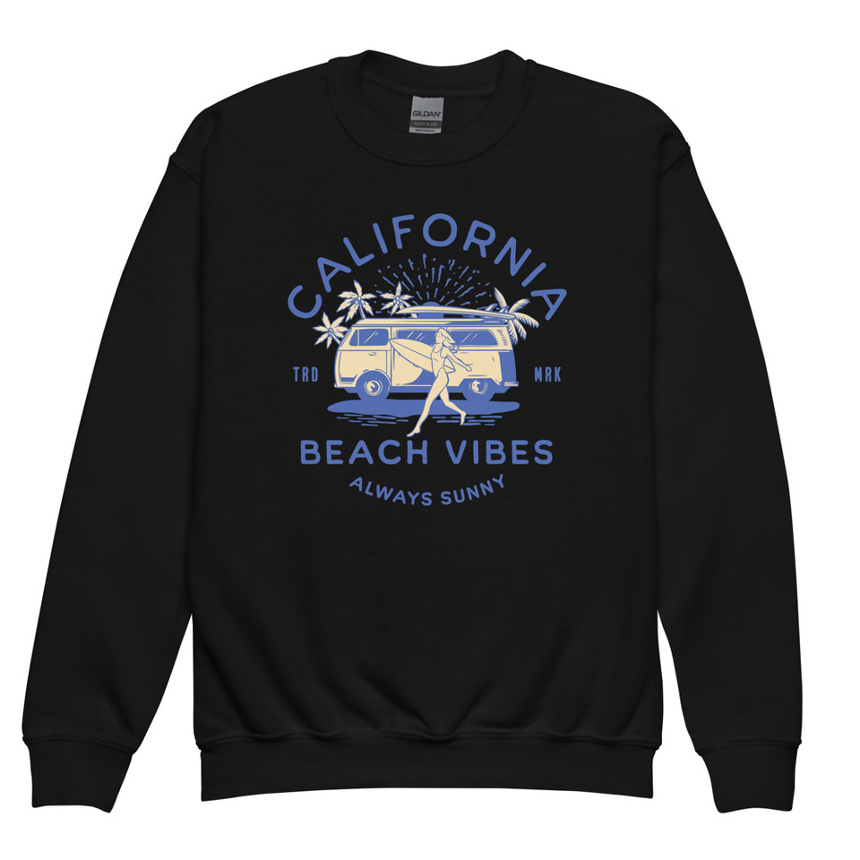 California Beach Vibes - Retro Camper Van Youth Crew Neck Sweatshirt