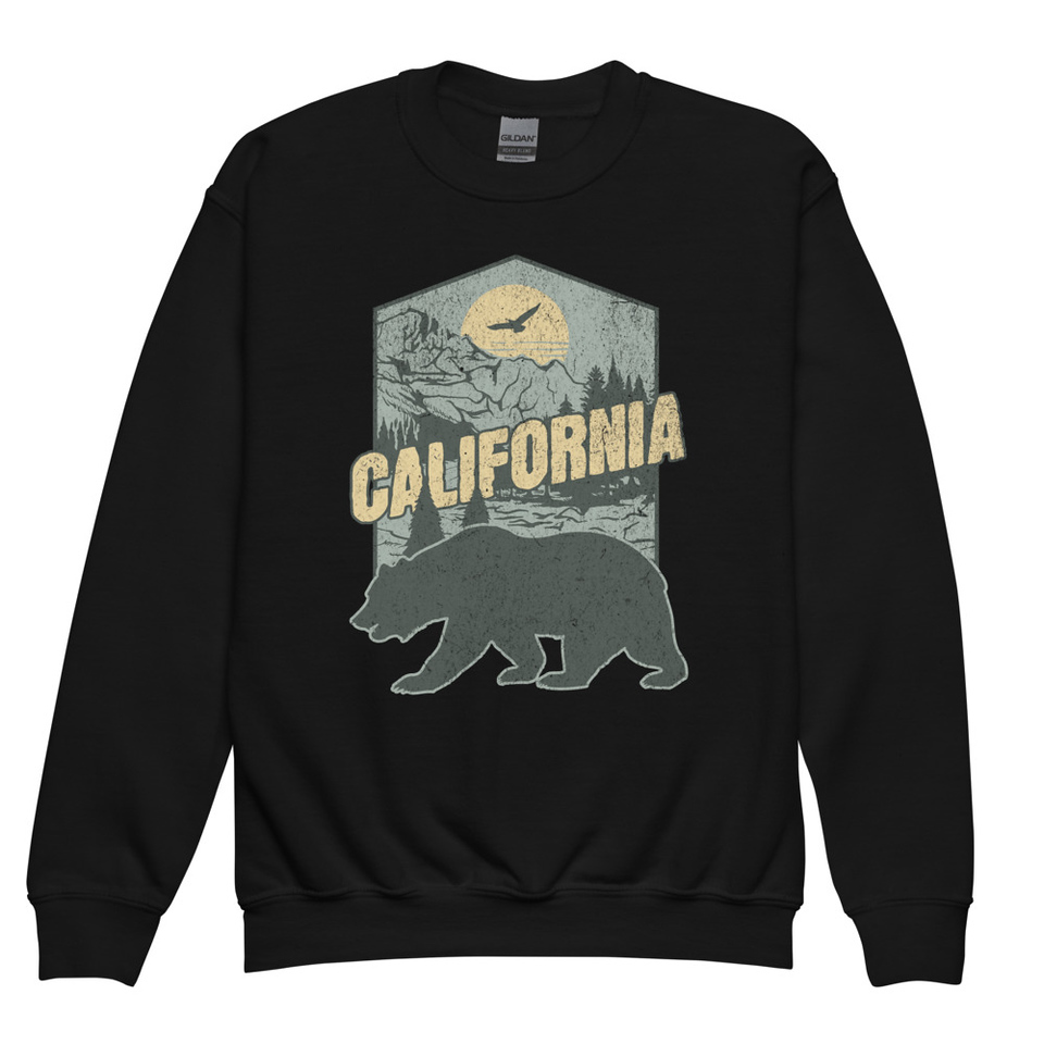 California Bear - Outdoors Wilderness Camping Hiking Youth Crew Neck Sweatshirt