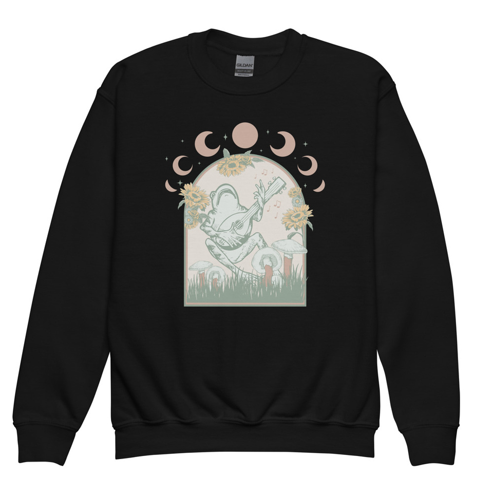 Cottagecore Frog Botanical Youth Crew Neck Sweatshirt