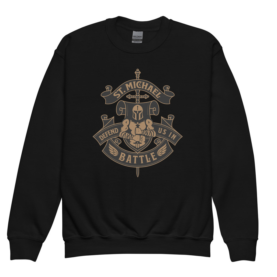 Defend us in battle - Knight with sword Youth Crew Neck Sweatshirt
