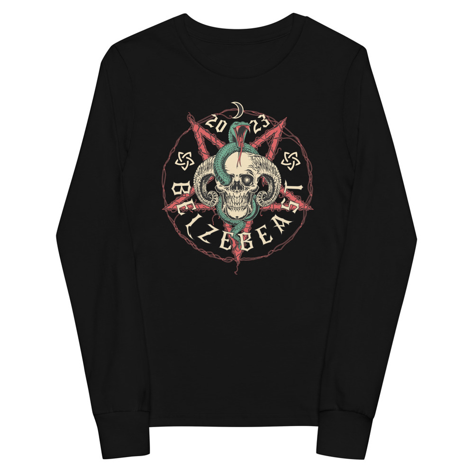 Belzebeast Pentagram - Halloween Skull with Snake Youth Long Sleeve Tee