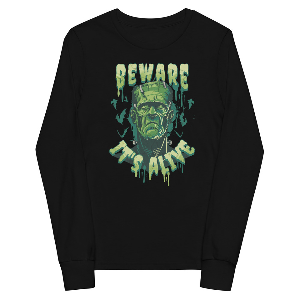 Beware of Frankenstein - Scary Halloween Youth Long Sleeve Tee