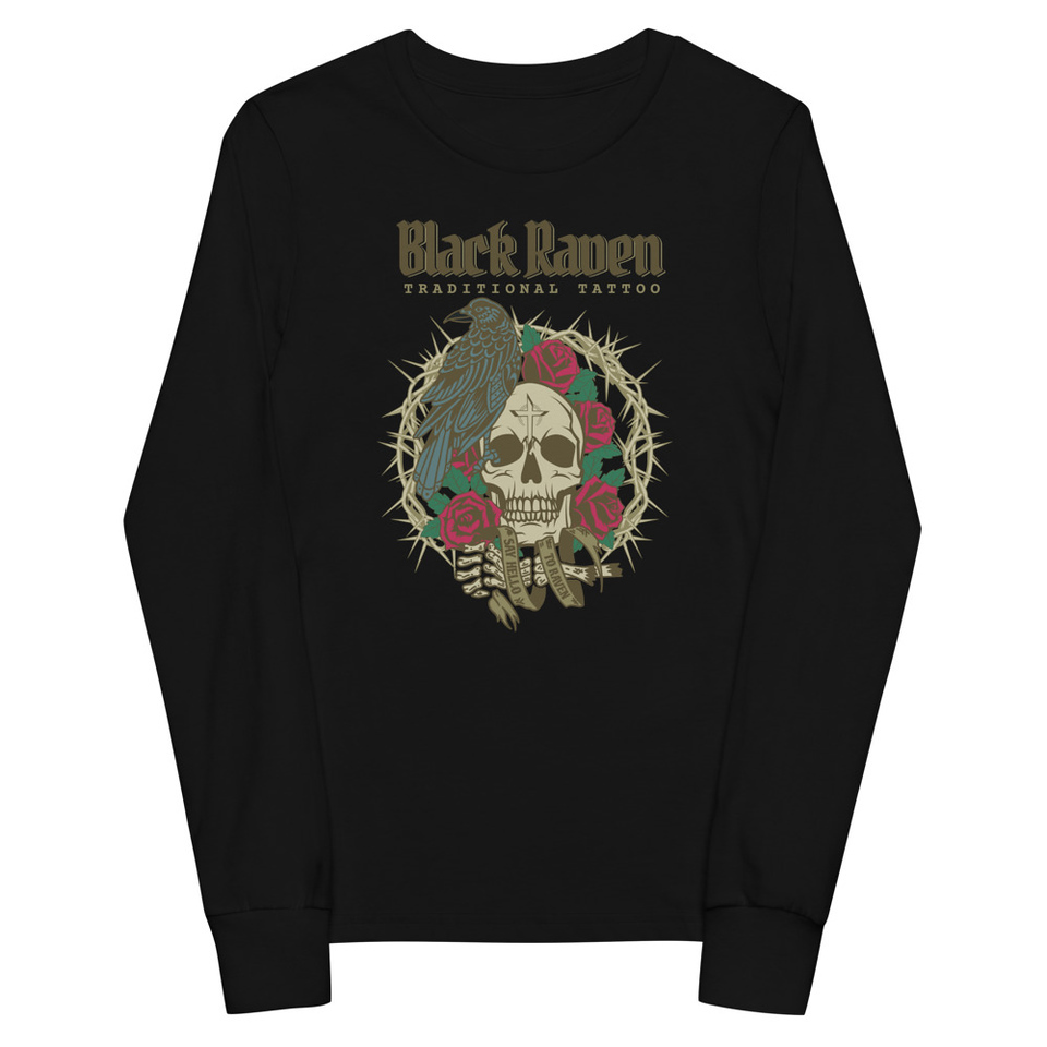 Black Raven Tattoo - Skull & Thorns Youth Long Sleeve Tee