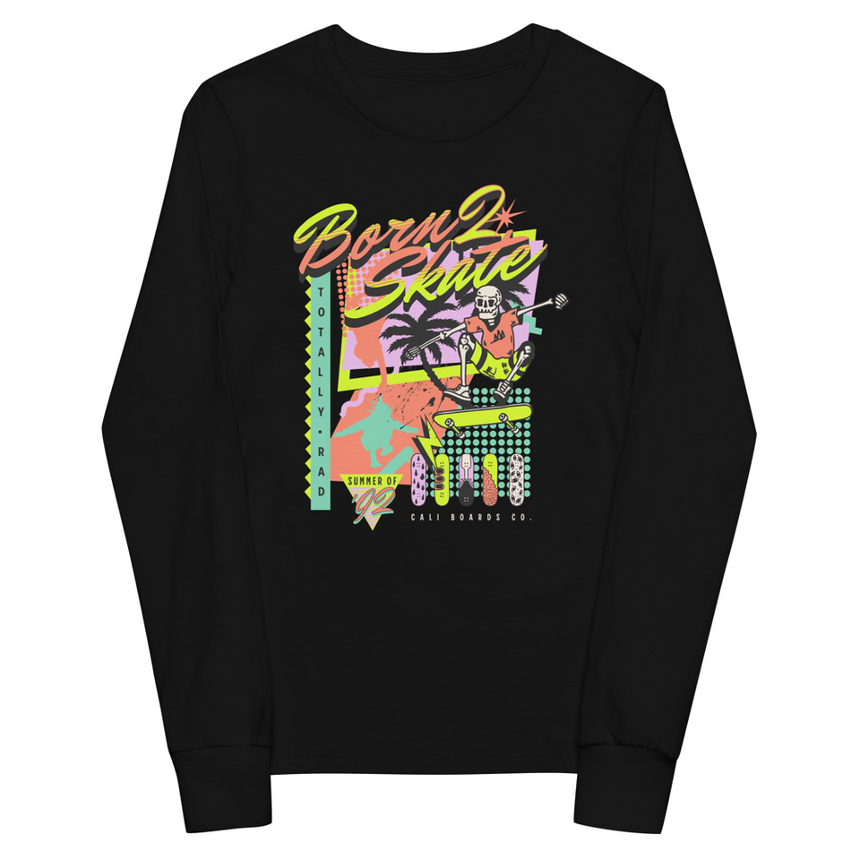 Born 2 Skate - Retro Skeleton Youth Long Sleeve Tee