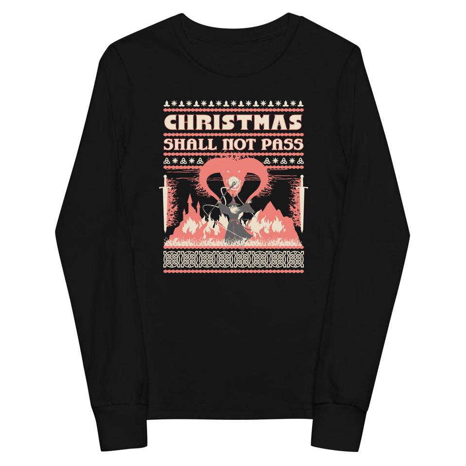 Christmas Shall Not Pass - Flaming Wizard Youth Long Sleeve Tee
