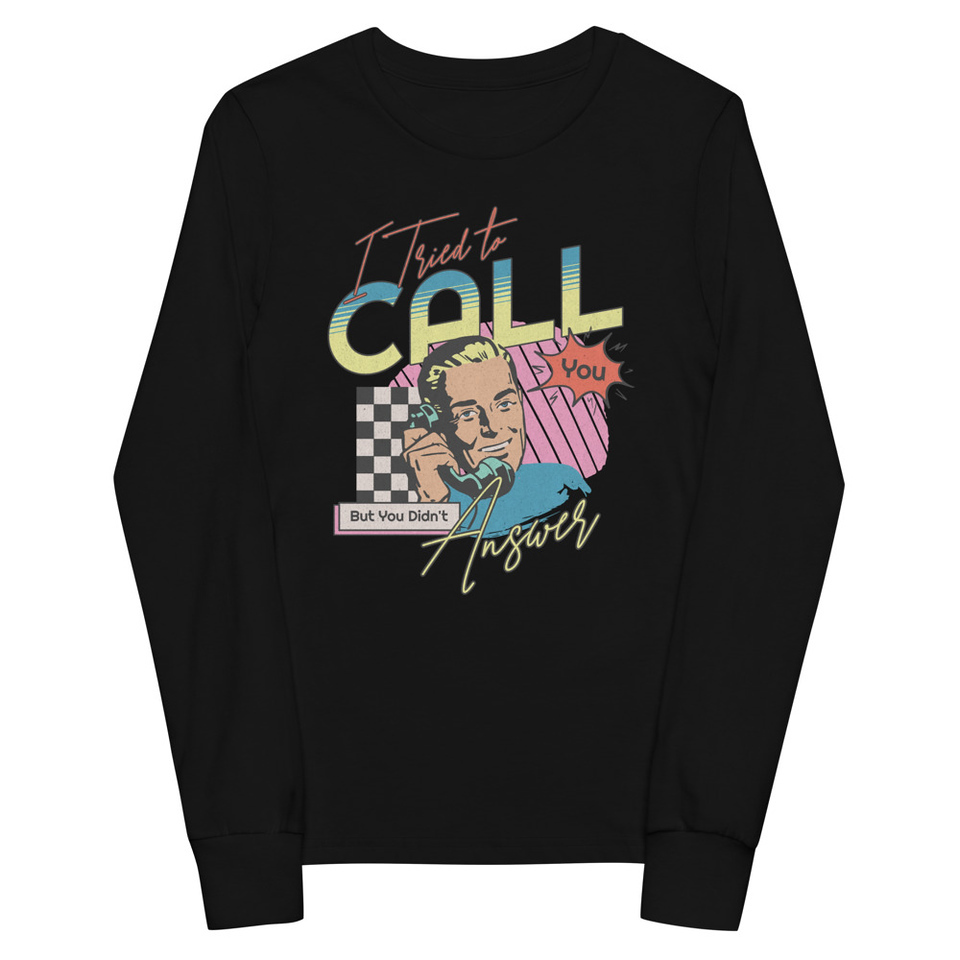 Classic Retro Illustrative Portrait Men Calling Youth Long Sleeve Tee