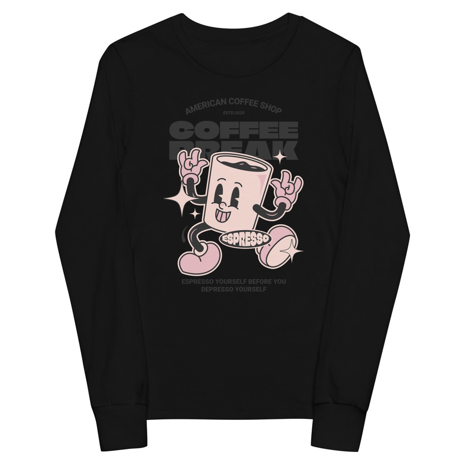 Coffee Break Mascot Youth Long Sleeve Tee