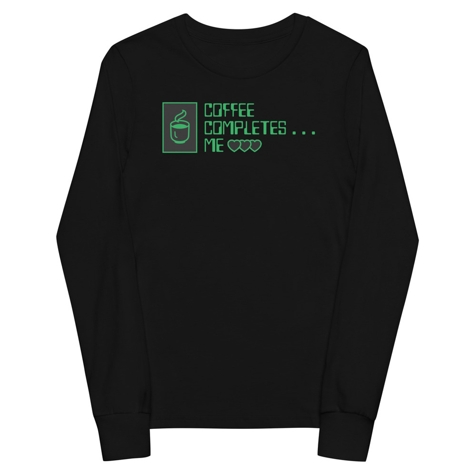Coffee Completes Me - Neon Heart Youth Long Sleeve Tee