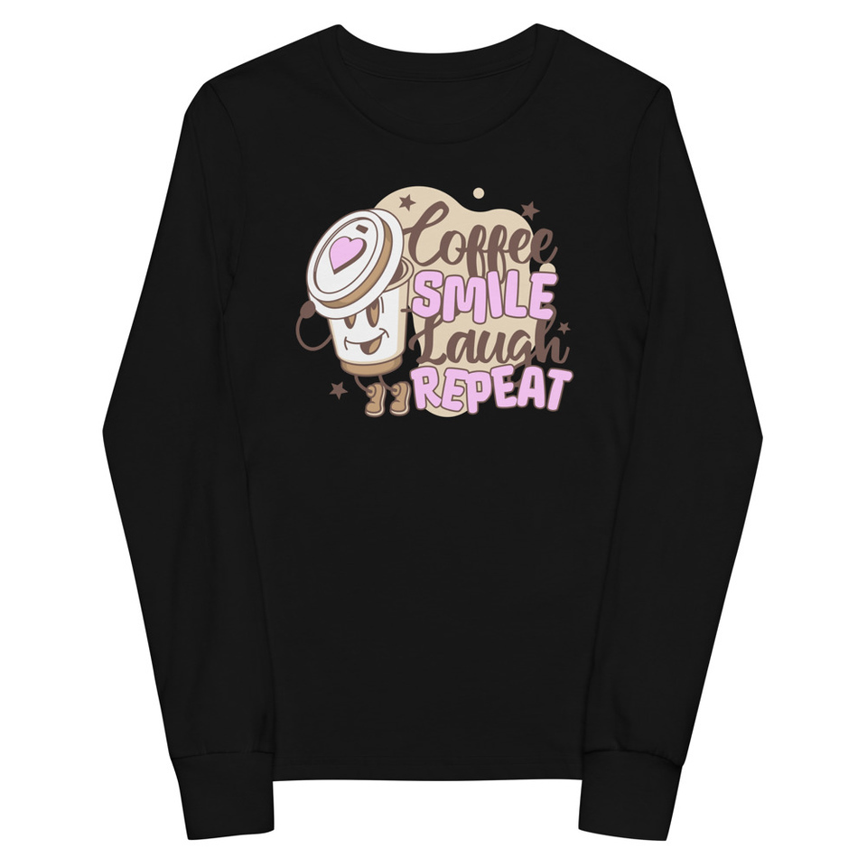 Coffee is Happiness - Retro Cartoon Mascot Youth Long Sleeve Tee
