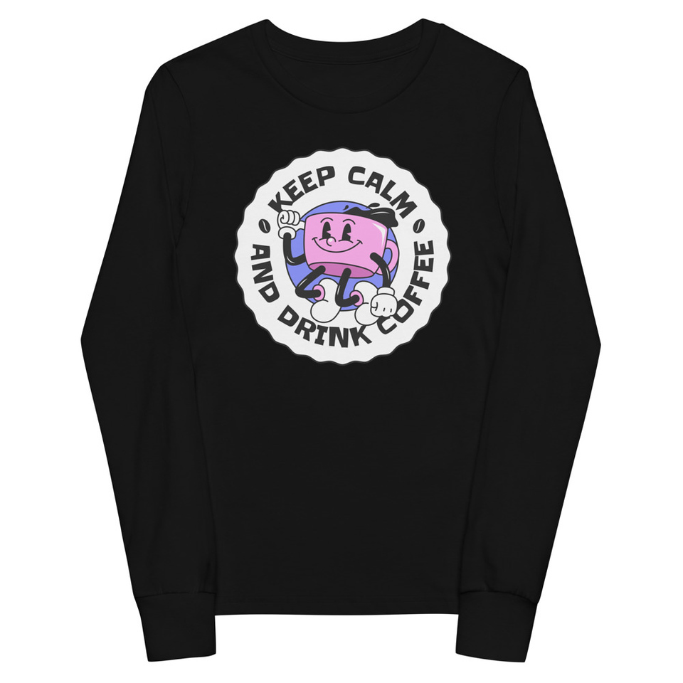 Colorful Fun Retro Style Coffee Quote Youth Long Sleeve Tee