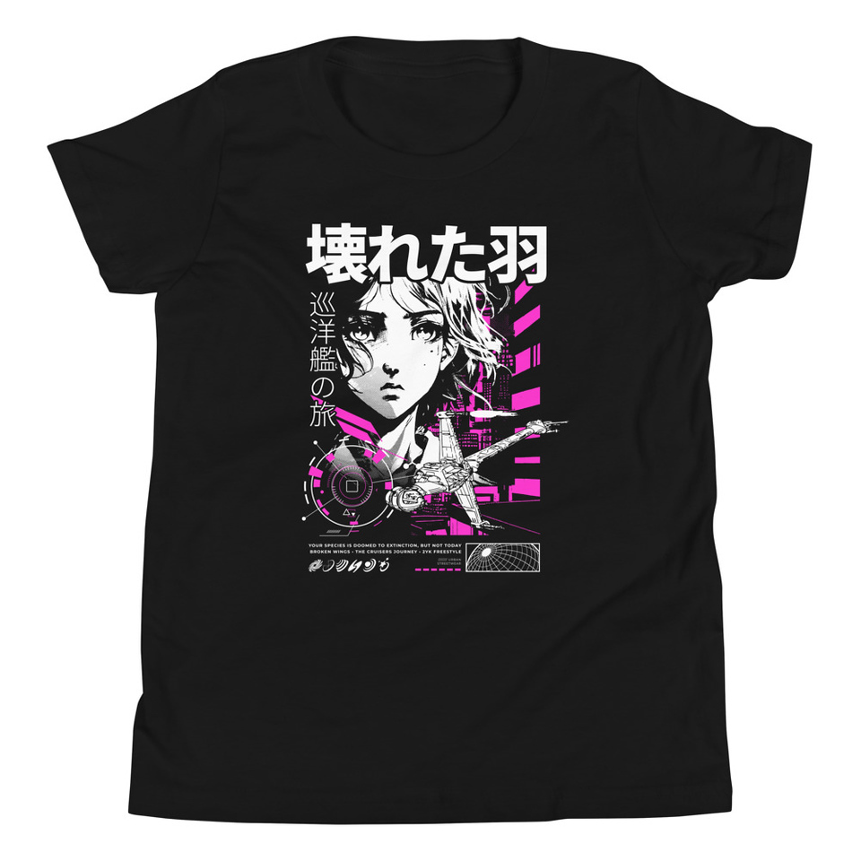 Anime Broken Wings - Neon Japanese Style Youth Staple Tee