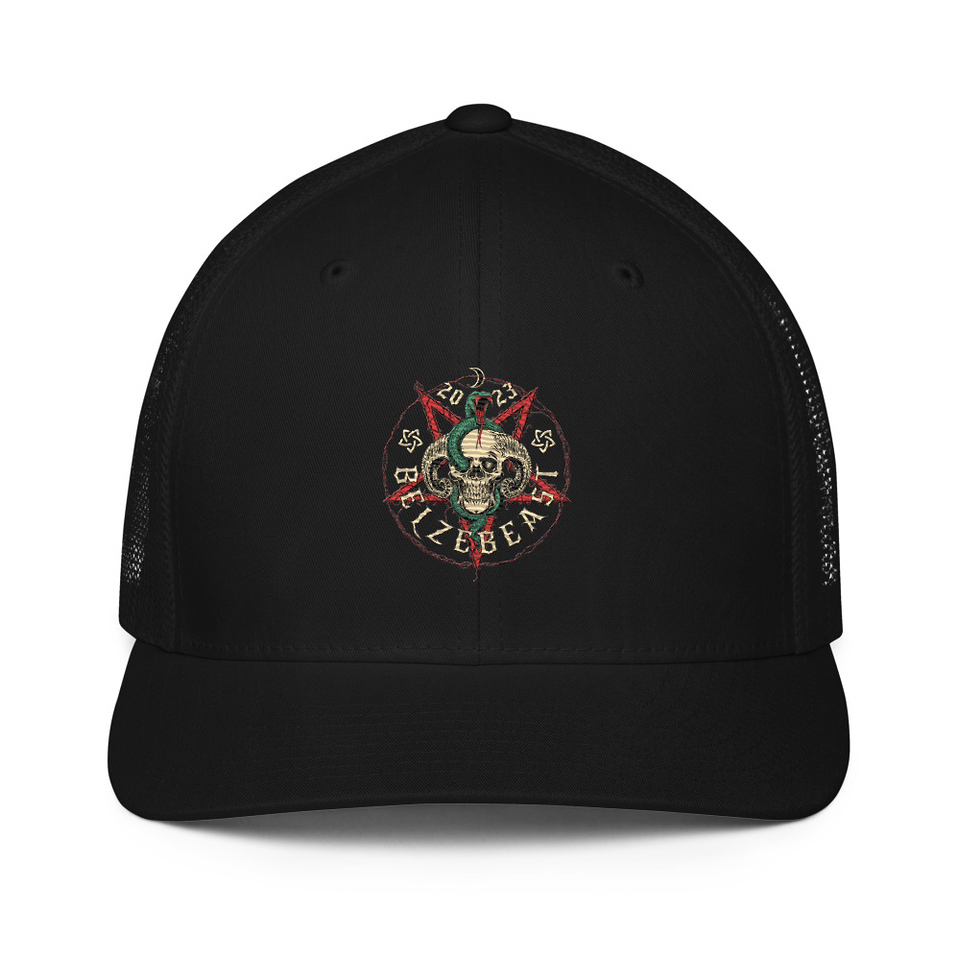 Belzebeast Pentagram - Halloween Skull with Snake Closed-Back Trucker Cap