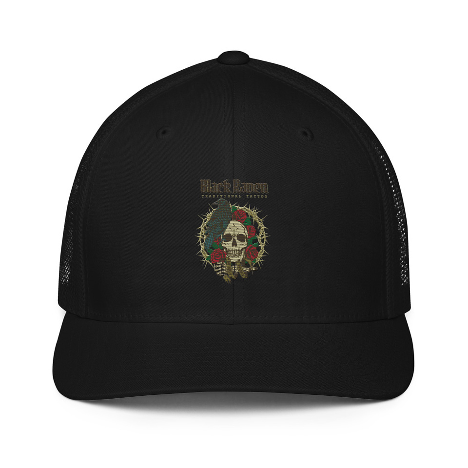 Black Raven Tattoo - Skull & Thorns Closed-Back Trucker Cap
