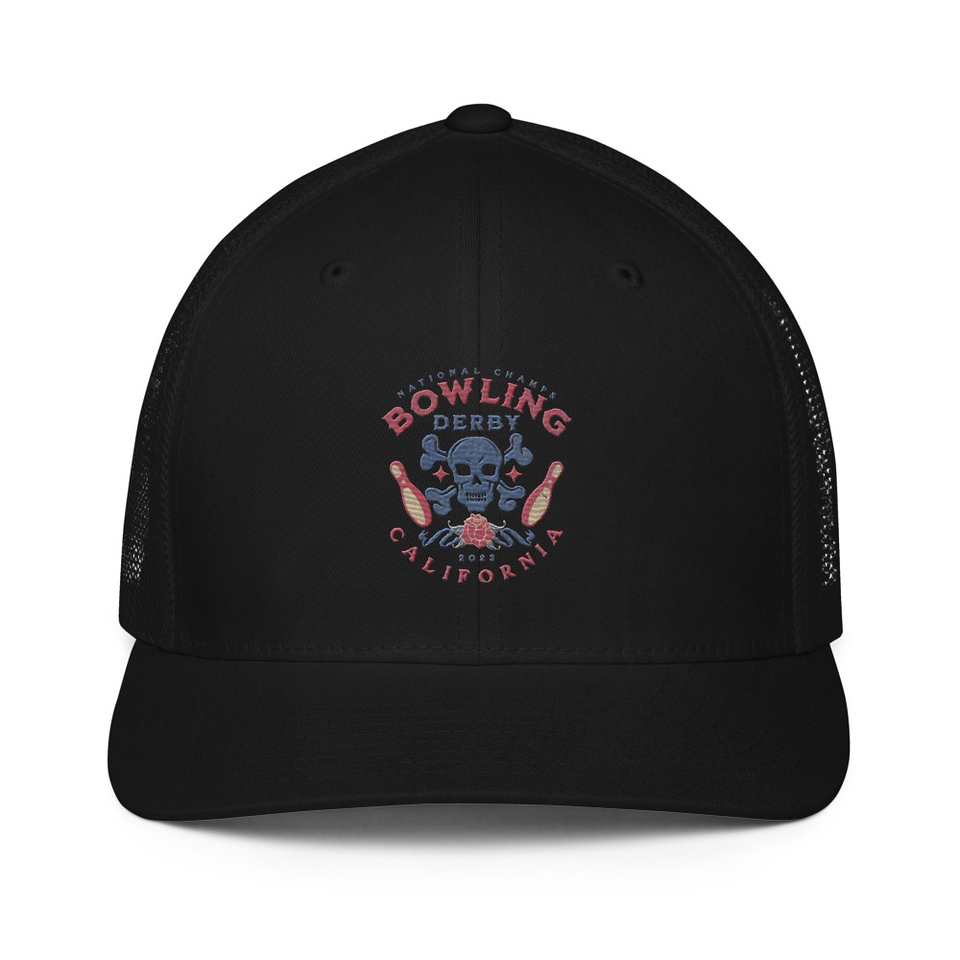 Bowling Derby Champs - Grunge Skull Closed-Back Trucker Cap